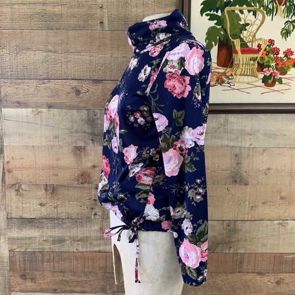 Vintage 1970’s Romantic Dark Floral Turtleneck Tie Waist Hem Size Medium - Picture 4 of 9